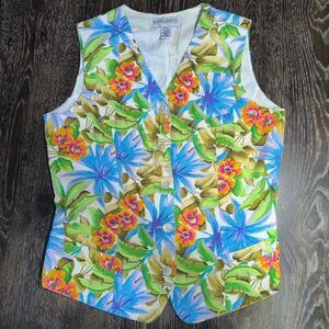 Vintage Marsh Landing Linen Blend Floral Vest Size‎ M